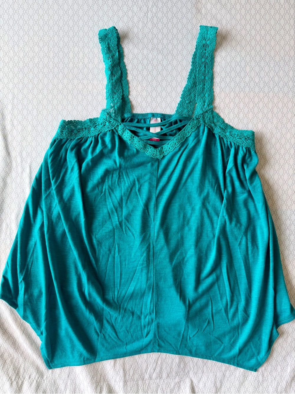 No Boundaries Teal Lace-Trim Crisscross Camisole